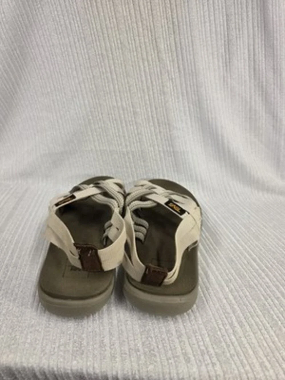 Teva woman's Strappy Sandals Slip-On Striped Beige/Gray/Olive US 6 EU 37